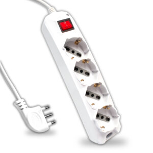 Multipresa con 4 Prese 10/16A 2P+T Bipasso/Schuko 45   e Interruttore Generale Luminoso e Cavo 1,5m Spina 16A 2P+T Colore Bianco