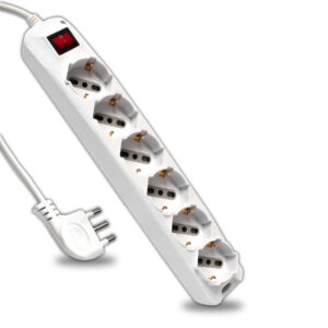 Multipresa con 6 Prese 10/16A 2P+T Bipasso/Schuko 45   e Interruttore Generale Luminoso e Cavo 1,5m Spina 16A 2P+T Colore Bianco