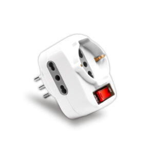 Adattatore Multipresa con 2 Prese Laterali 10/16A 2P+T Bipasso e 1 Presa Frontale Schuko e Protezione Sovraccarico 1500W e Spina Girevole 10A 2P+T Colore Bianco