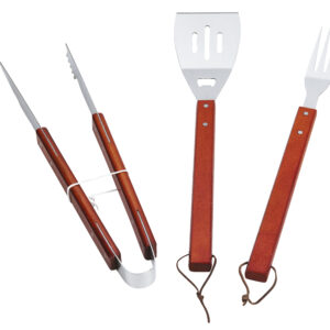 SET 3 PEZZI MANICO LEGNO PER BARBECUE